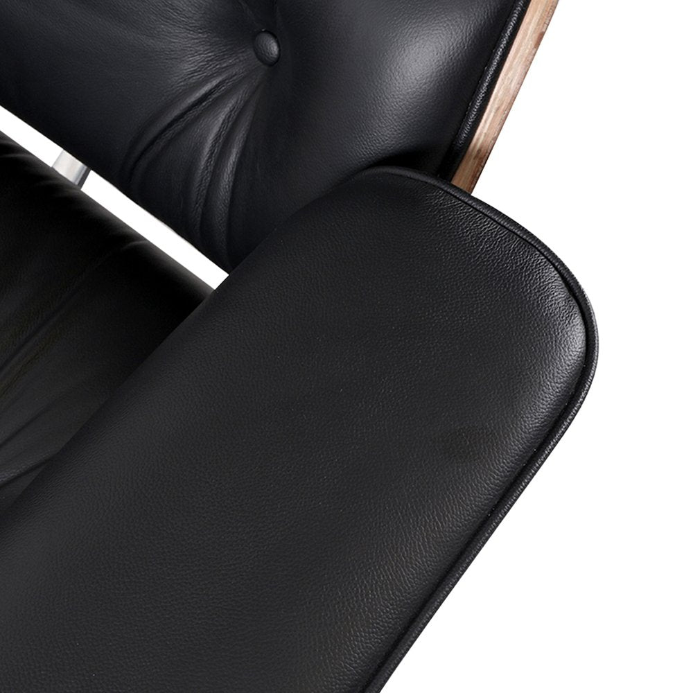 35" Black and Brown Genuine Leather Tufted Swivel Lounge Chair With Ottoman HomeRoots