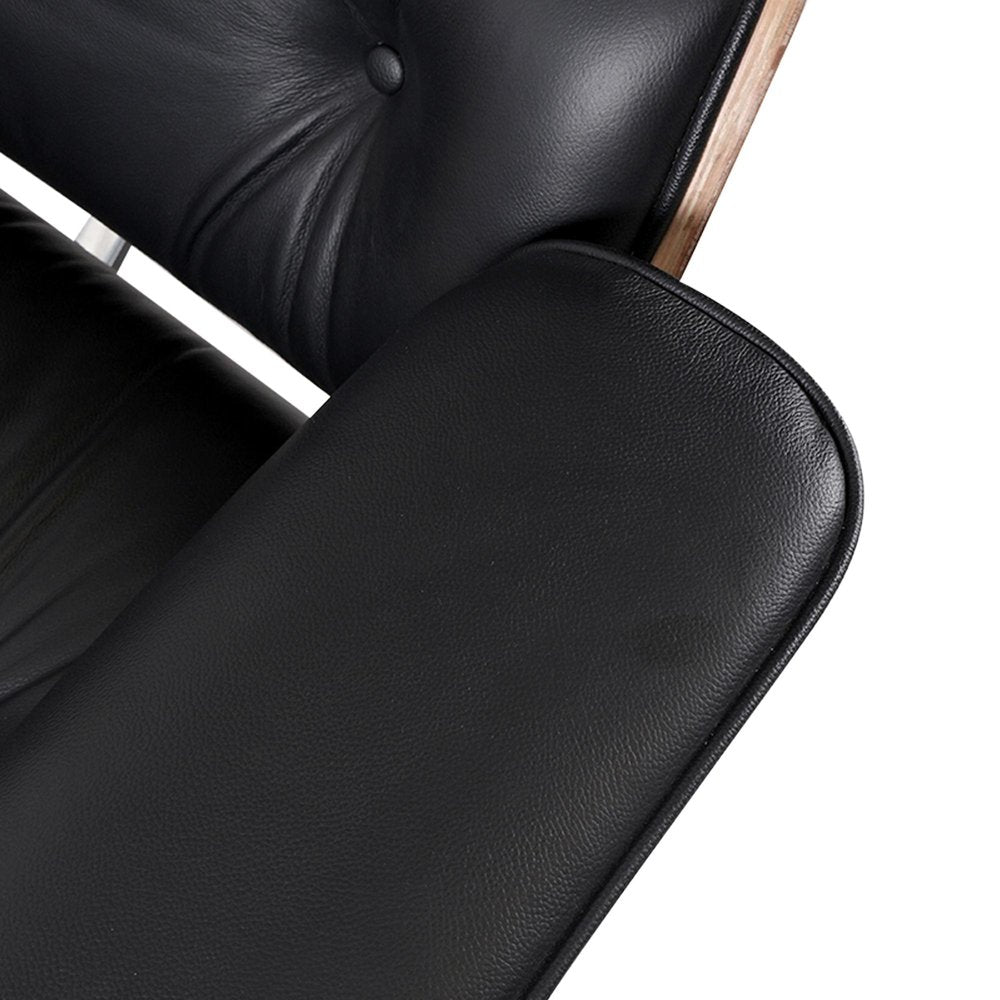 35" Black and Brown Genuine Leather Tufted Swivel Lounge Chair With Ottoman HomeRoots
