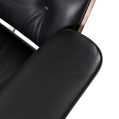 35" Black and Brown Genuine Leather Tufted Swivel Lounge Chair With Ottoman HomeRoots