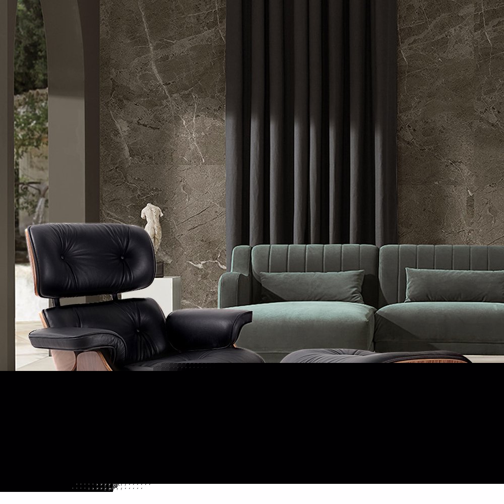 35" Black and Brown Genuine Leather Tufted Swivel Lounge Chair With Ottoman HomeRoots