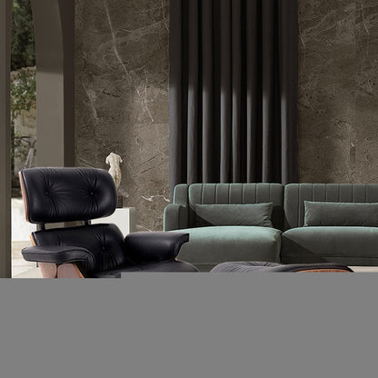 35" Black and Brown Genuine Leather Tufted Swivel Lounge Chair With Ottoman HomeRoots