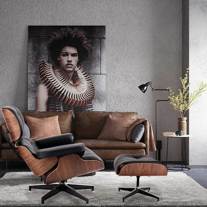 35" Black and Brown Genuine Leather Tufted Swivel Lounge Chair With Ottoman HomeRoots