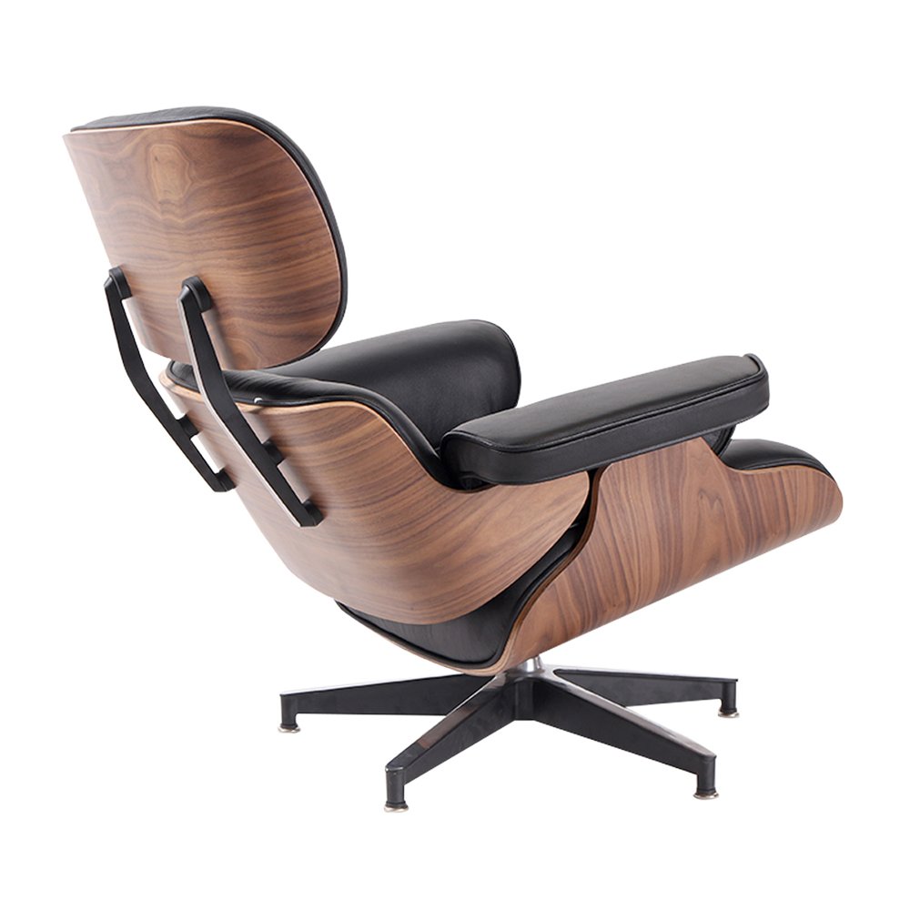 35" Black and Brown Genuine Leather Tufted Swivel Lounge Chair With Ottoman HomeRoots