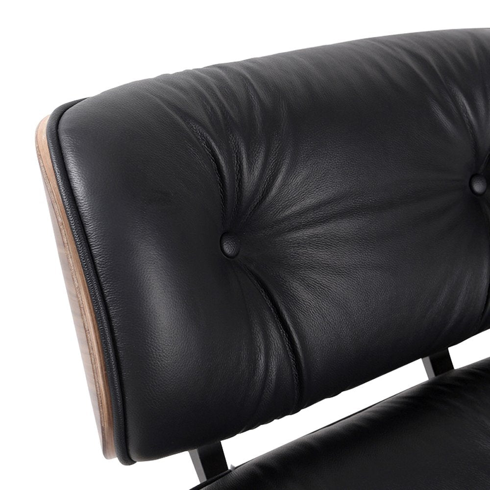 35" Black and Brown Genuine Leather Tufted Swivel Lounge Chair With Ottoman HomeRoots