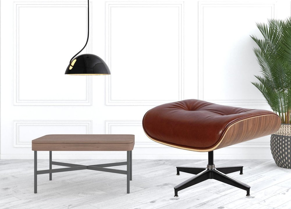 35" Brown Genuine Leather Tufted Swivel Lounge Chair With Ottoman HomeRoots