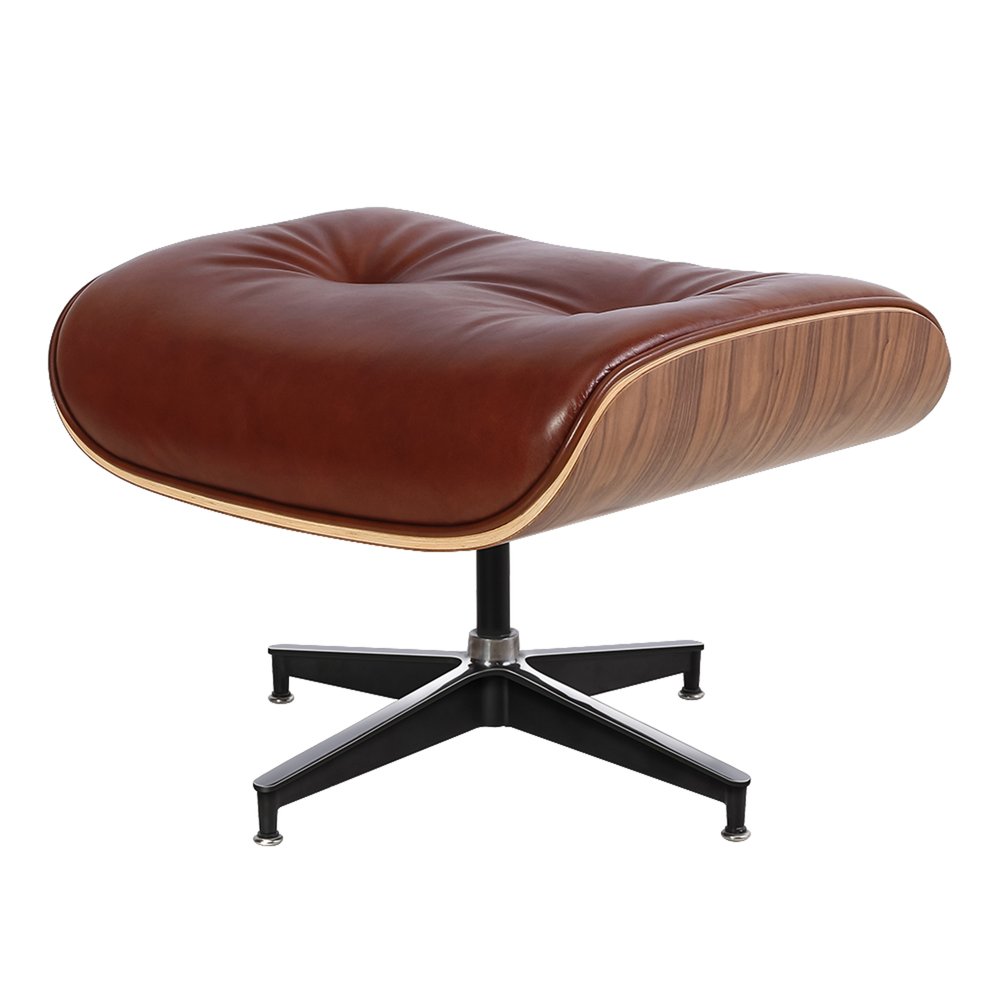 35" Brown Genuine Leather Tufted Swivel Lounge Chair With Ottoman HomeRoots