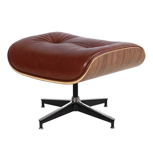 35" Brown Genuine Leather Tufted Swivel Lounge Chair With Ottoman HomeRoots