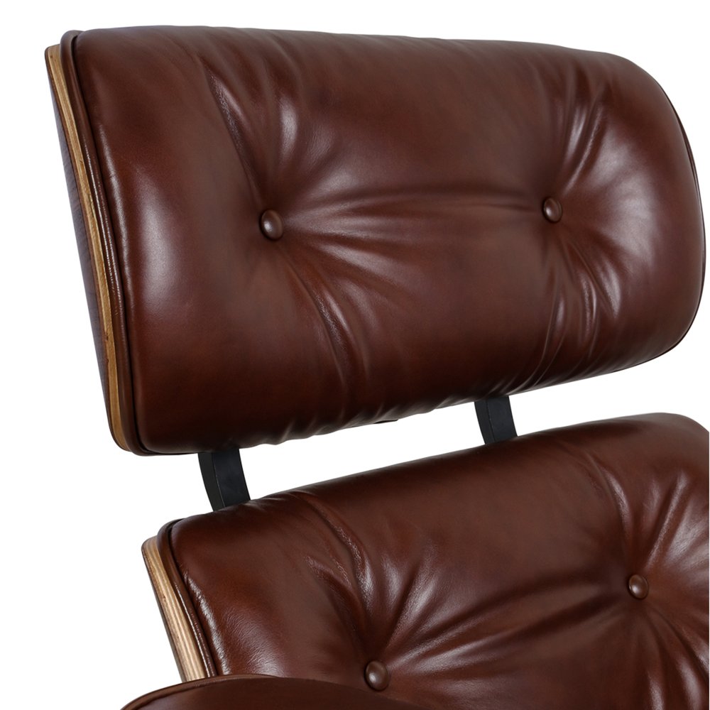 35" Brown Genuine Leather Tufted Swivel Lounge Chair With Ottoman HomeRoots