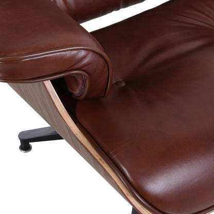 35" Brown Genuine Leather Tufted Swivel Lounge Chair With Ottoman HomeRoots