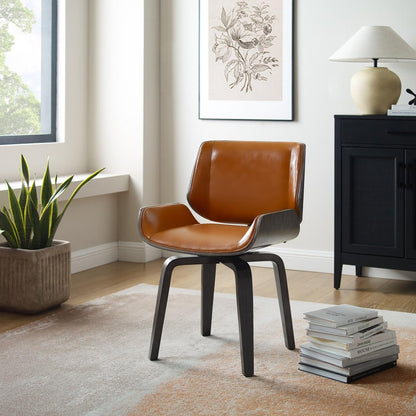 Black and Brown Upholstered Faux Leather Curved Back Dining Side Chair HomeRoots