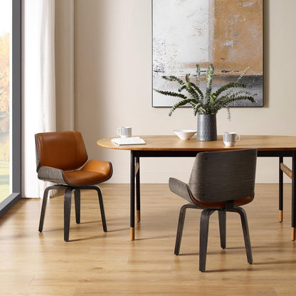 Black and Brown Upholstered Faux Leather Curved Back Dining Side Chair