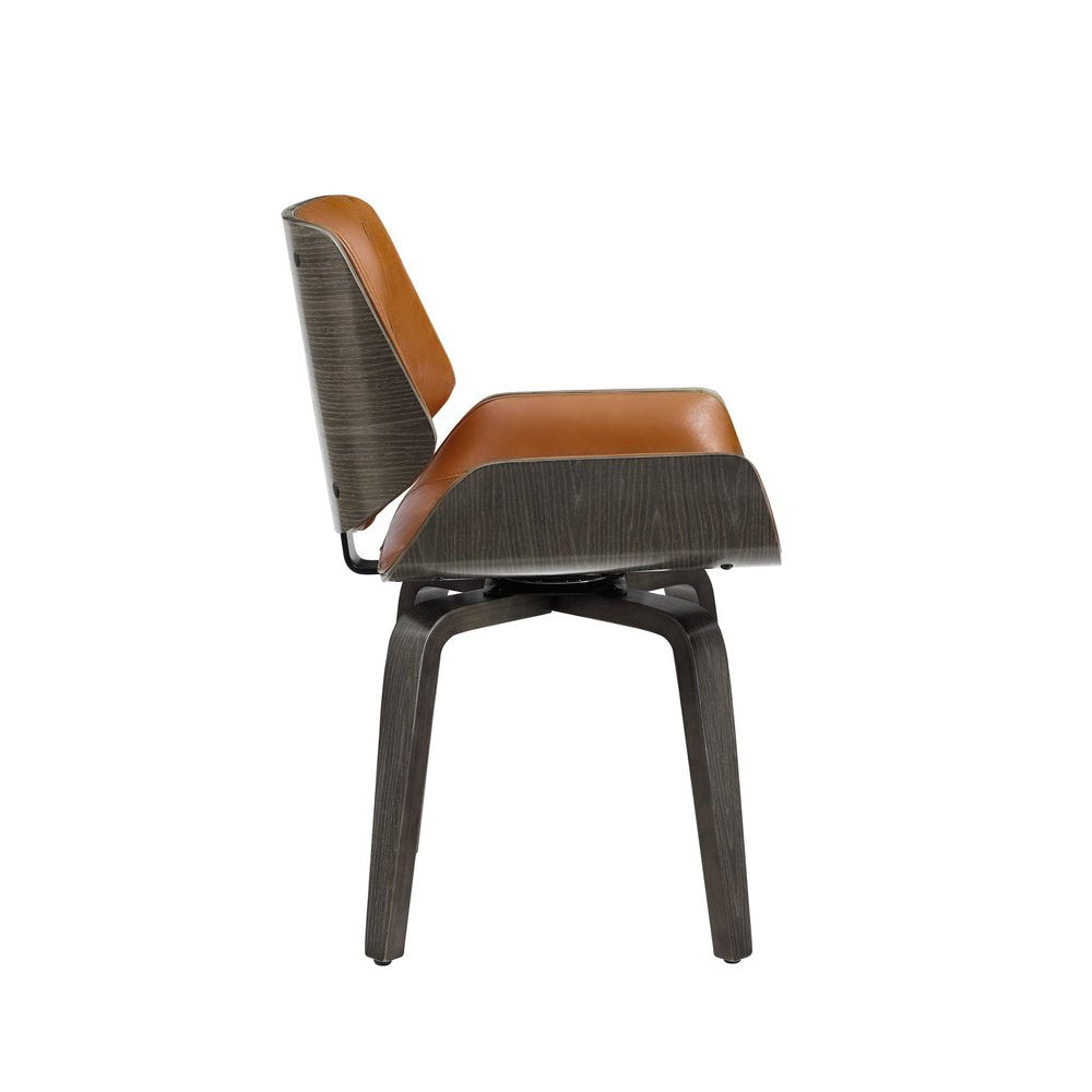 Black and Brown Upholstered Faux Leather Curved Back Dining Side Chair — view 7