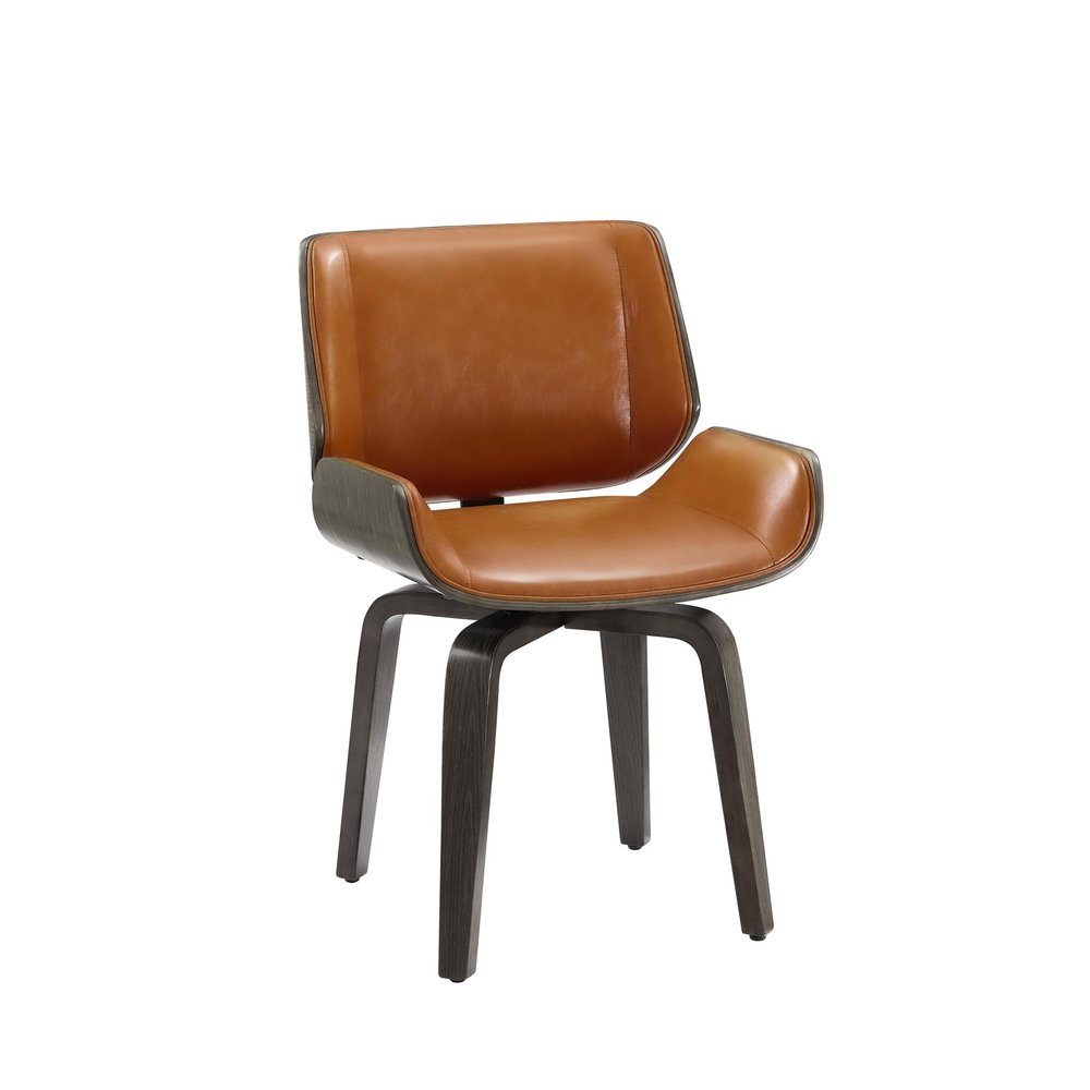 Black and Brown Upholstered Faux Leather Curved Back Dining Side Chair — view 8