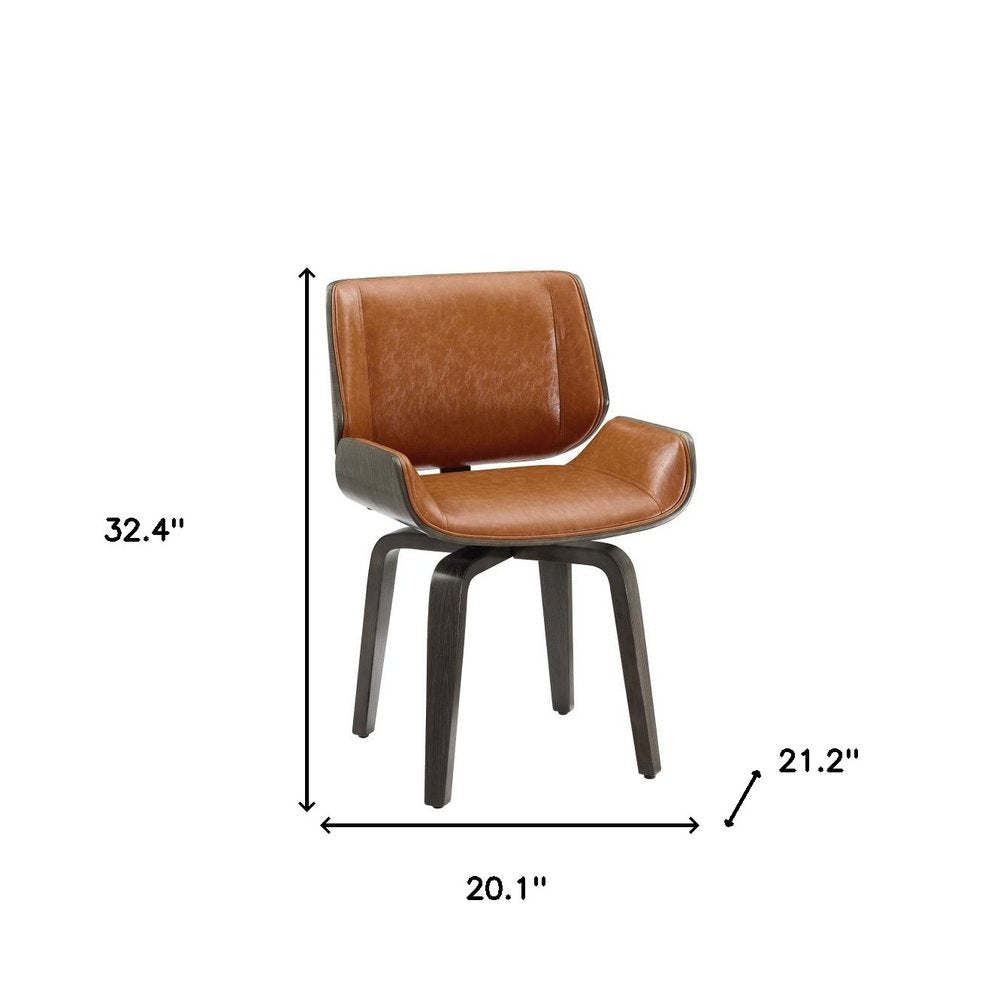 Black and Brown Upholstered Faux Leather Curved Back Dining Side Chair