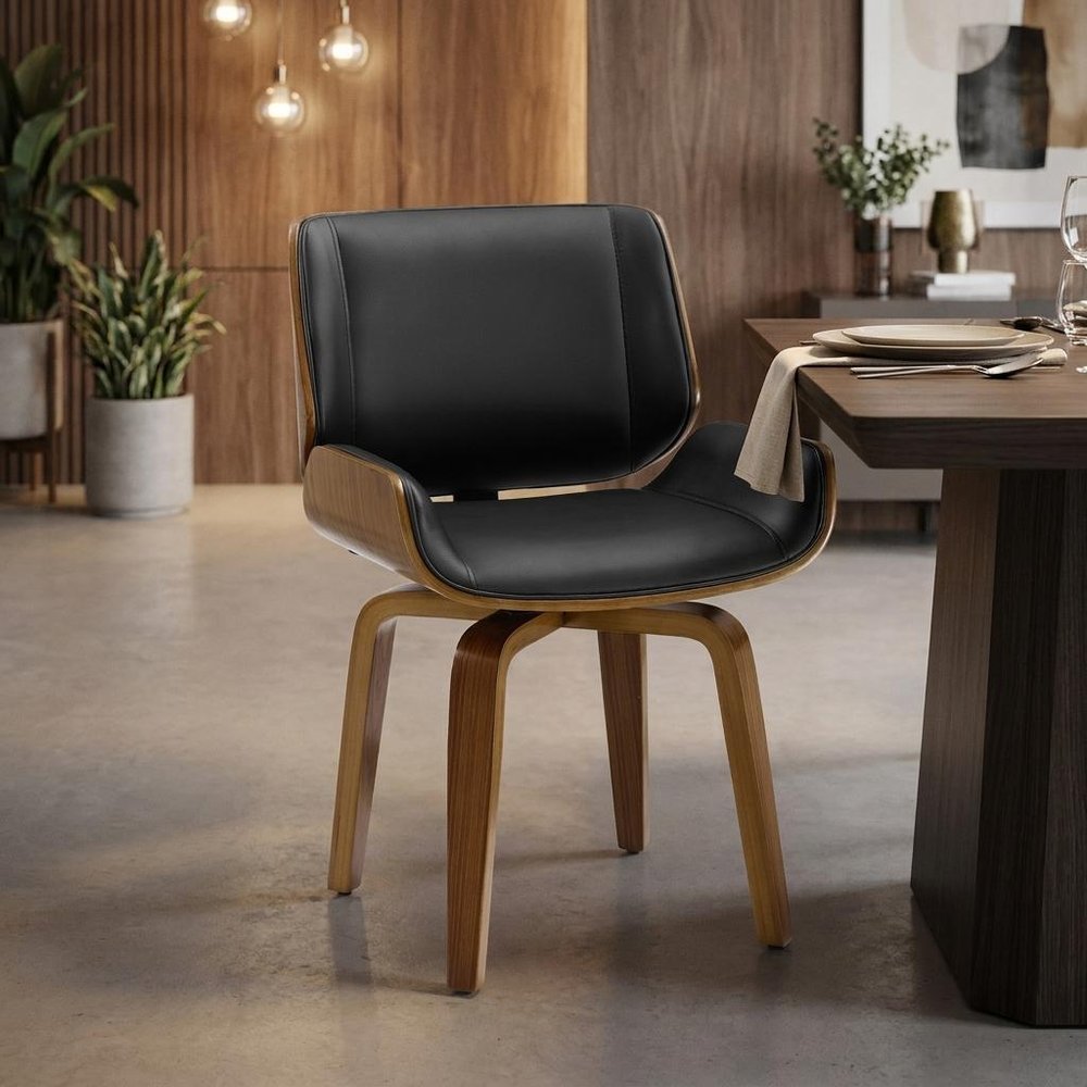 Black and Brown Upholstered Faux Leather Curved Back Dining Side Chair — view 13