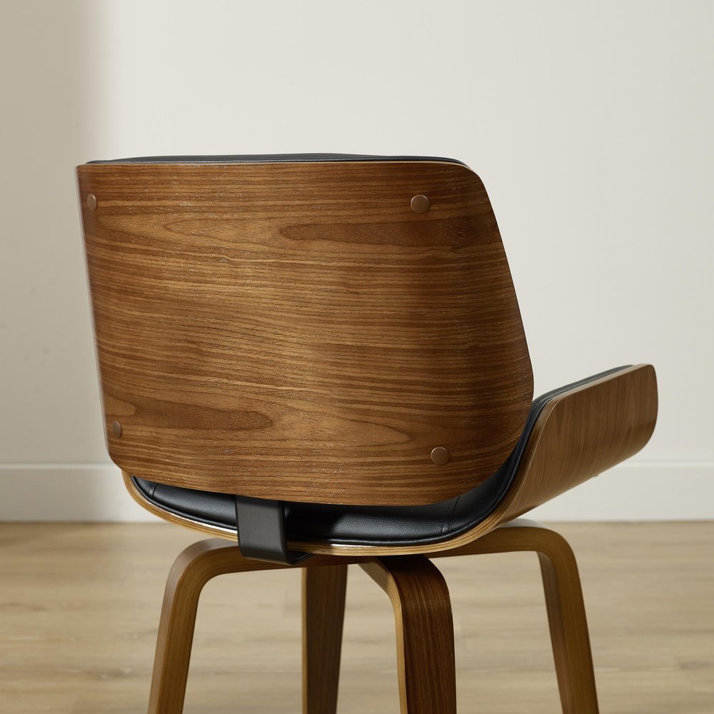 Black and Brown Upholstered Faux Leather Curved Back Dining Side Chair — view 14