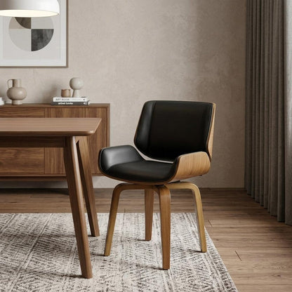 Black and Brown Upholstered Faux Leather Curved Back Dining Side Chair HomeRoots
