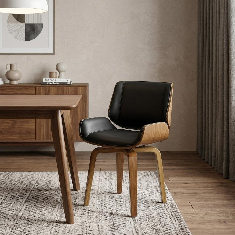 Black and Brown Upholstered Faux Leather Curved Back Dining Side Chair — view 12