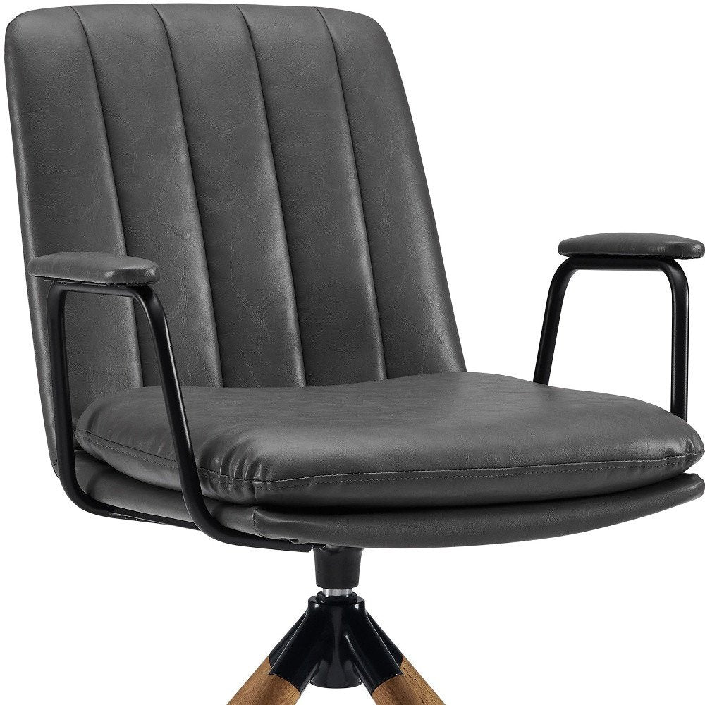 23" Gray And Natural Faux Leather Swivel Arm Chair HomeRoots