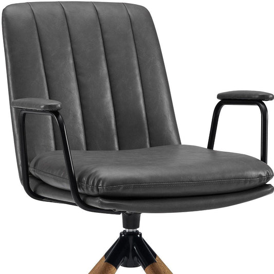 23" Gray And Natural Faux Leather Swivel Arm Chair HomeRoots
