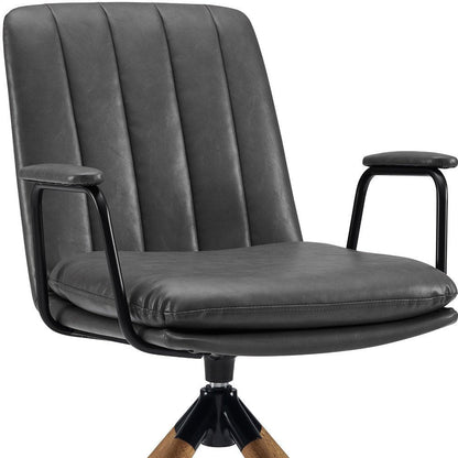 23" Gray And Natural Faux Leather Swivel Arm Chair HomeRoots