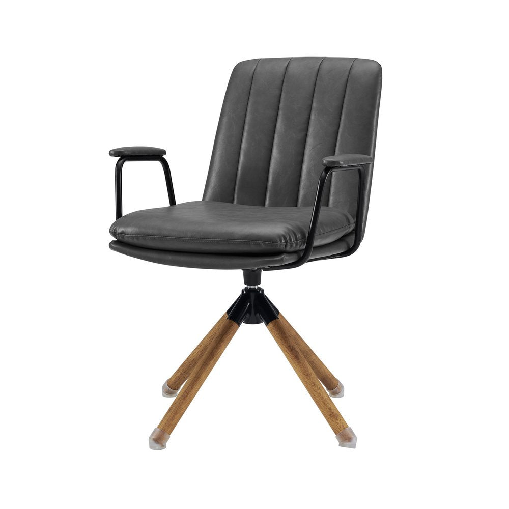 23" Gray And Natural Faux Leather Swivel Arm Chair HomeRoots