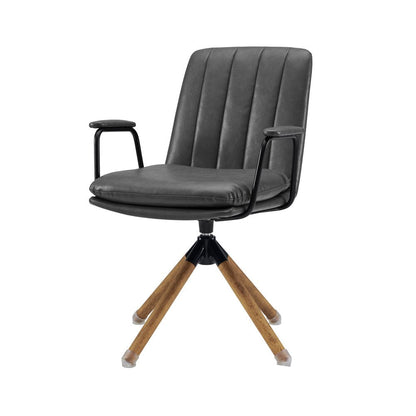 23" Gray And Natural Faux Leather Swivel Arm Chair HomeRoots