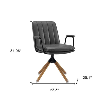 23" Gray And Natural Faux Leather Swivel Arm Chair HomeRoots