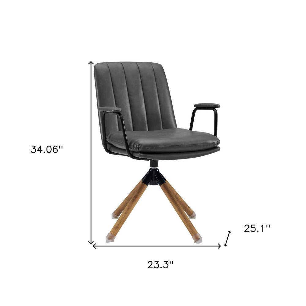 23" Gray And Natural Faux Leather Swivel Arm Chair HomeRoots