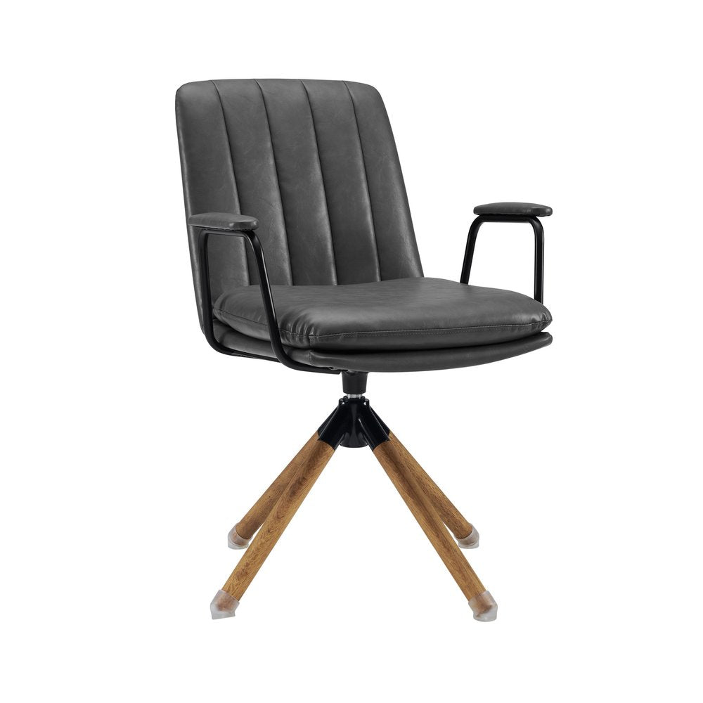 23" Gray And Natural Faux Leather Swivel Arm Chair HomeRoots