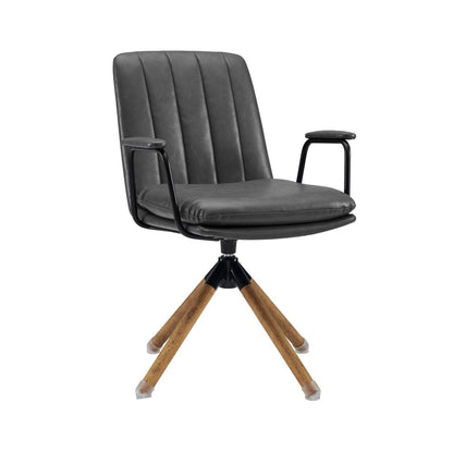23" Gray And Natural Faux Leather Swivel Arm Chair HomeRoots