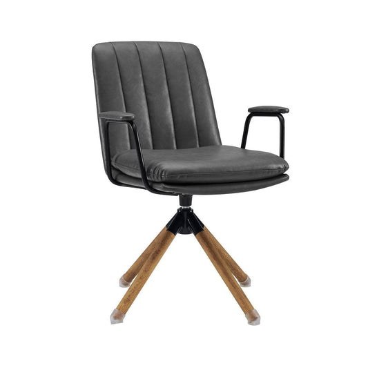 23" Gray And Natural Faux Leather Swivel Arm Chair HomeRoots