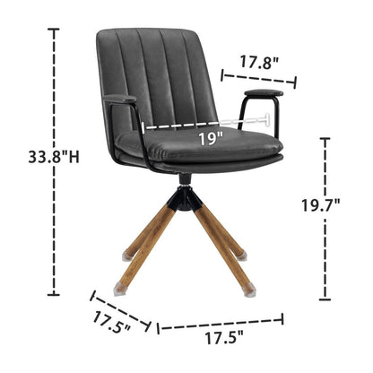 23" Gray And Natural Faux Leather Swivel Arm Chair HomeRoots