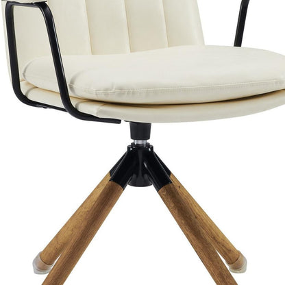 23" Off White Faux Leather And Brown Swivel Arm Chair HomeRoots