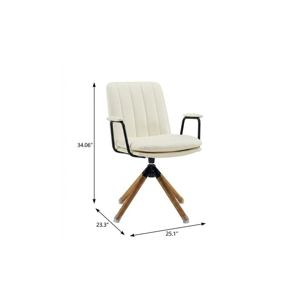 23" Off White Faux Leather And Brown Swivel Arm Chair HomeRoots