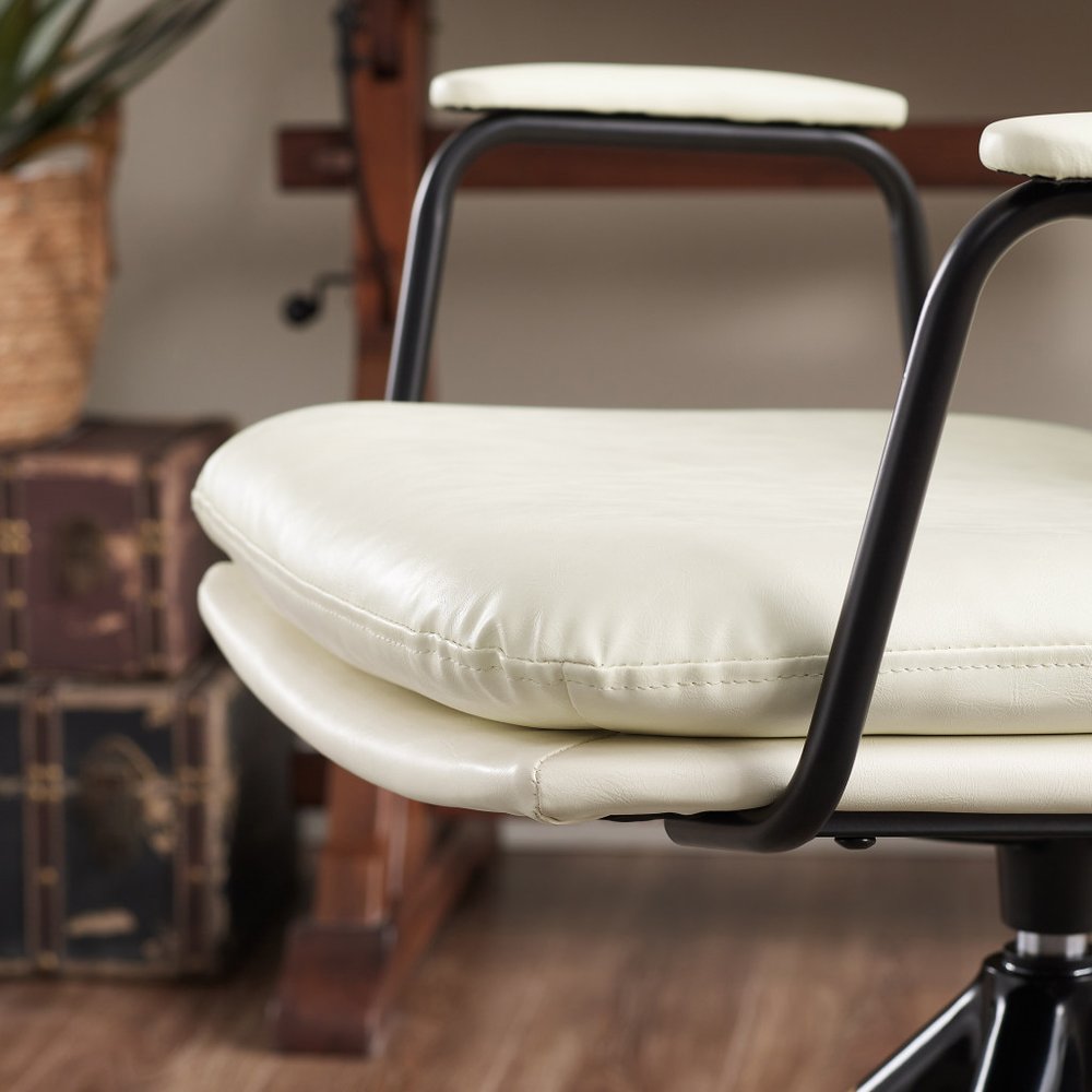 23" Off White Faux Leather And Brown Swivel Arm Chair HomeRoots