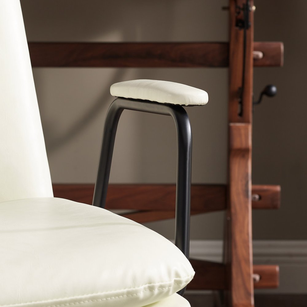 23" Off White Faux Leather And Brown Swivel Arm Chair HomeRoots