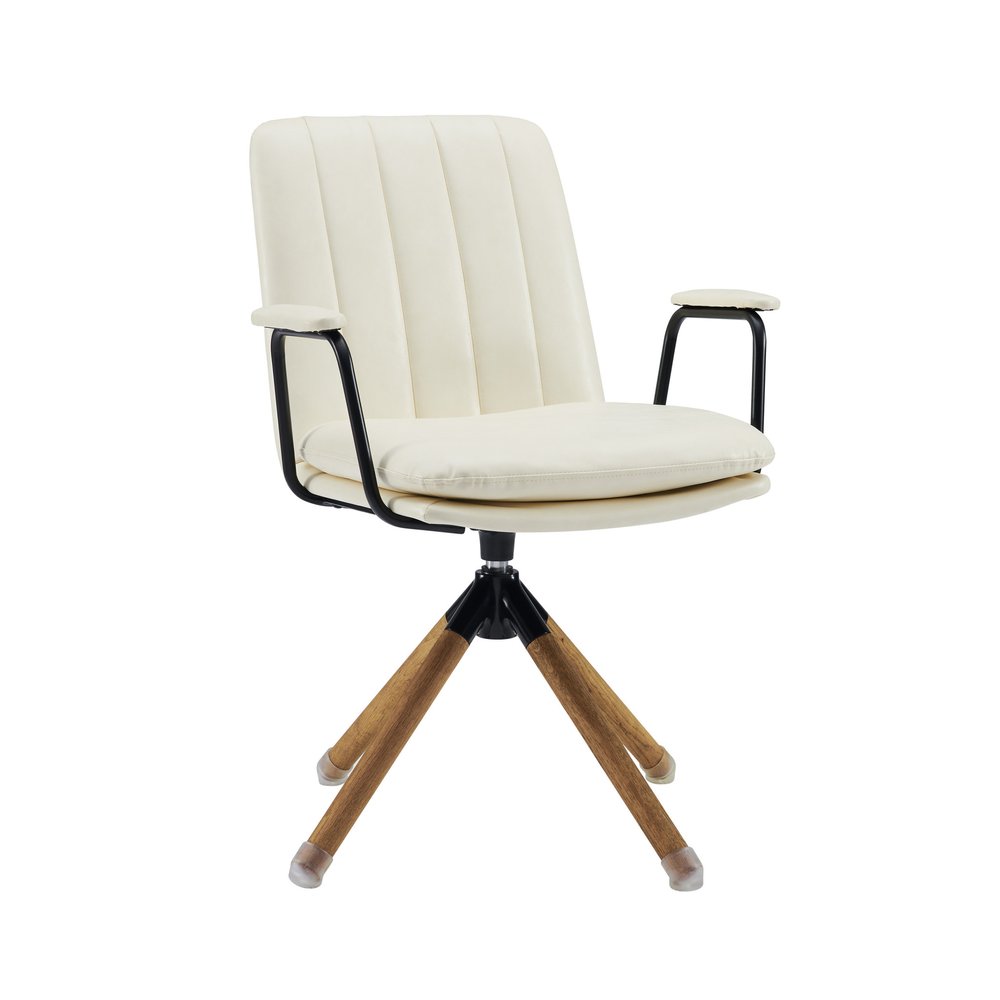 23" Off White Faux Leather And Brown Swivel Arm Chair HomeRoots