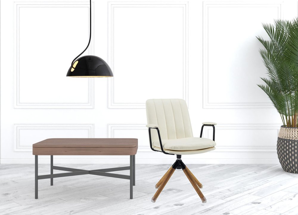 23" Off White Faux Leather And Brown Swivel Arm Chair HomeRoots