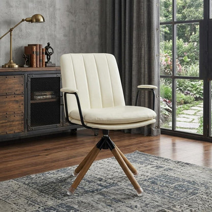 23" Off White Faux Leather And Brown Swivel Arm Chair HomeRoots