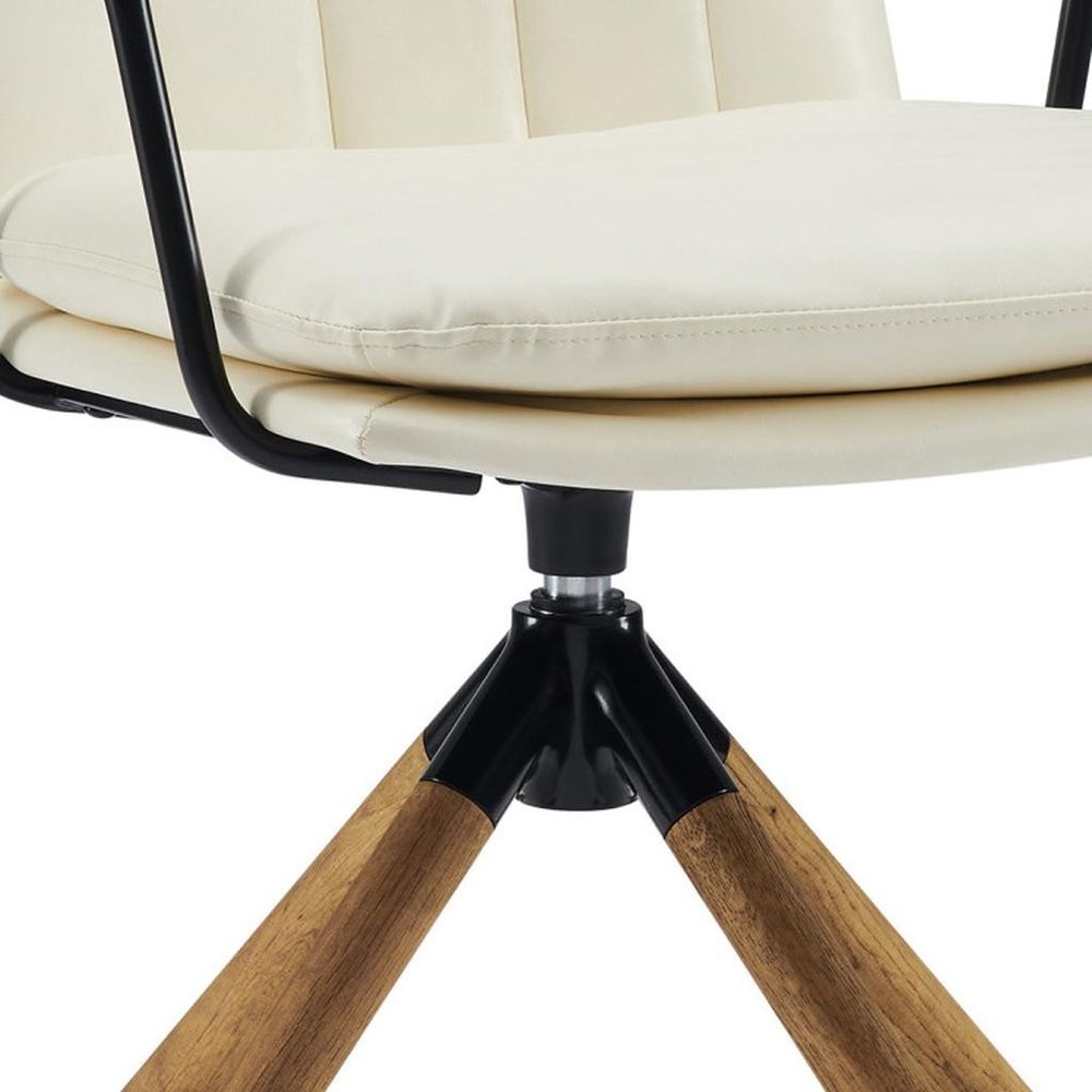 23" Off White Faux Leather And Brown Swivel Arm Chair HomeRoots