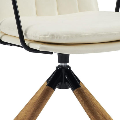 23" Off White Faux Leather And Brown Swivel Arm Chair HomeRoots
