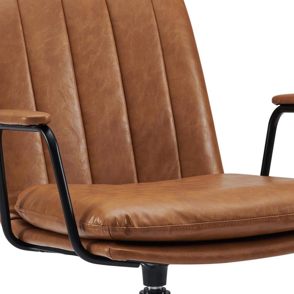 23" Brown Faux Leather Swivel Arm Chair HomeRoots
