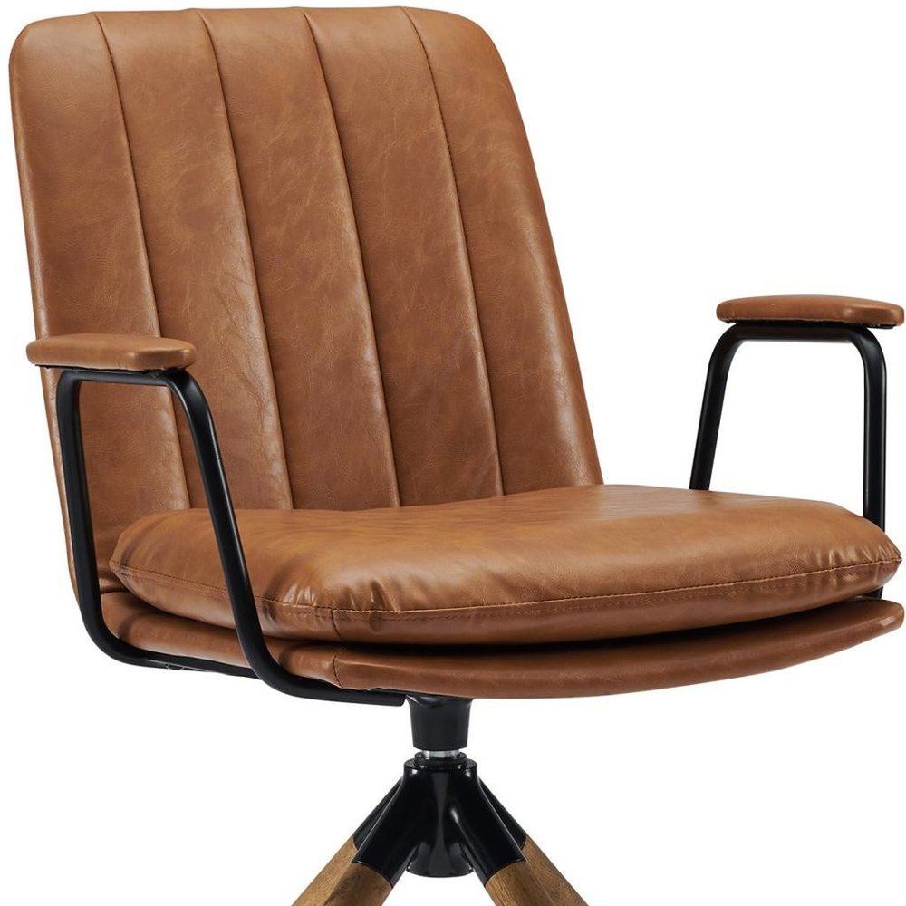 23" Brown Faux Leather Swivel Arm Chair HomeRoots