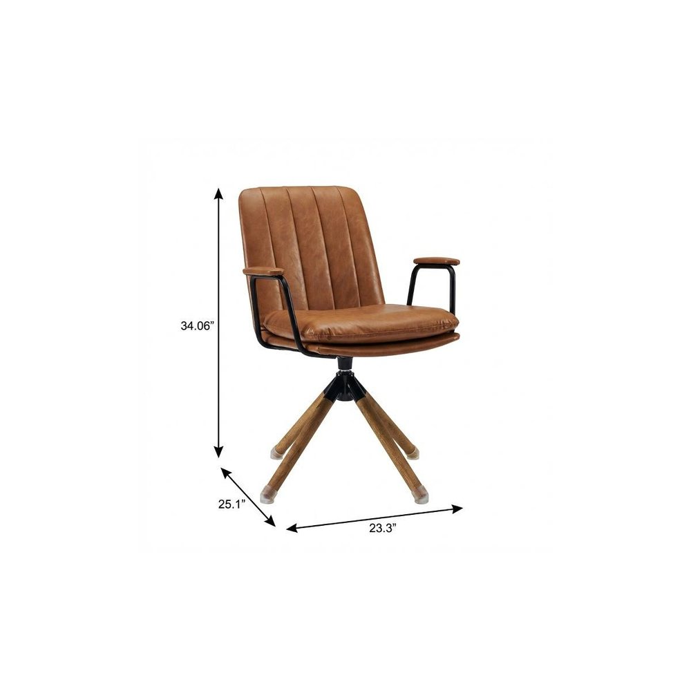 23" Brown Faux Leather Swivel Arm Chair HomeRoots
