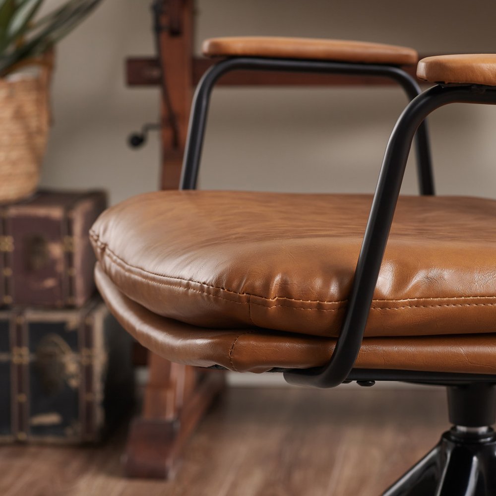 23" Brown Faux Leather Swivel Arm Chair HomeRoots