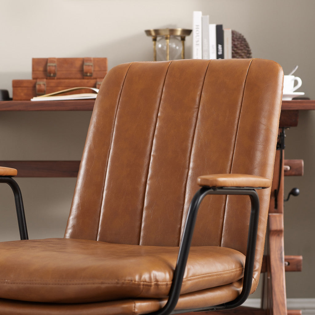 23" Carmel Brown Faux Leather Swivel Arm Chair - FurniFindUSA