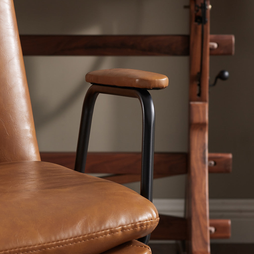 23" Carmel Brown Faux Leather Swivel Arm Chair - FurniFindUSA