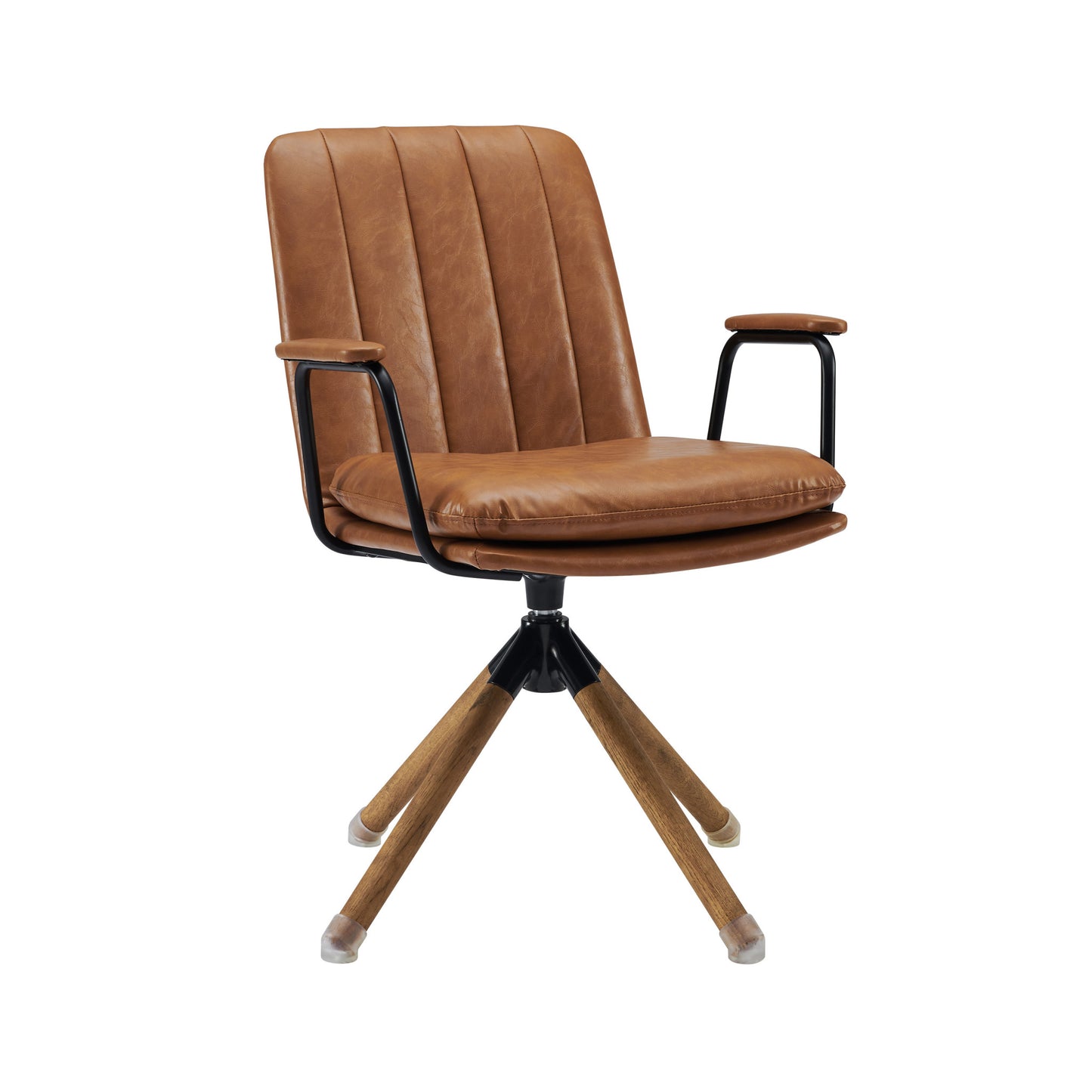 23" Carmel Brown Faux Leather Swivel Arm Chair - FurniFindUSA