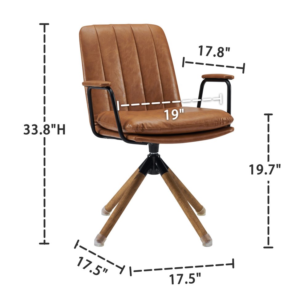 23" Brown Faux Leather Swivel Arm Chair HomeRoots